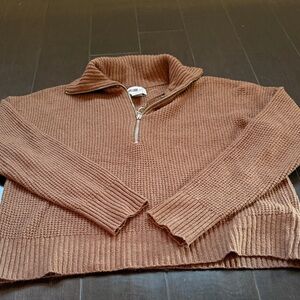 William Rast Brown Zip-Up Sweater